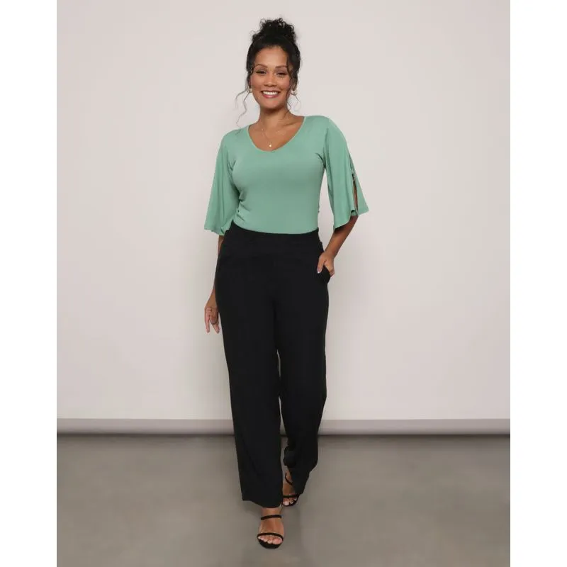 Calça Feminina Pantalona Canelada Preta M
