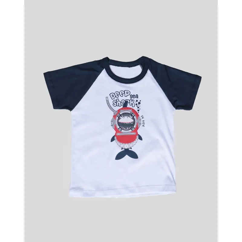 Camiseta Bebê Estampa Tubarão Interativa Branco 1