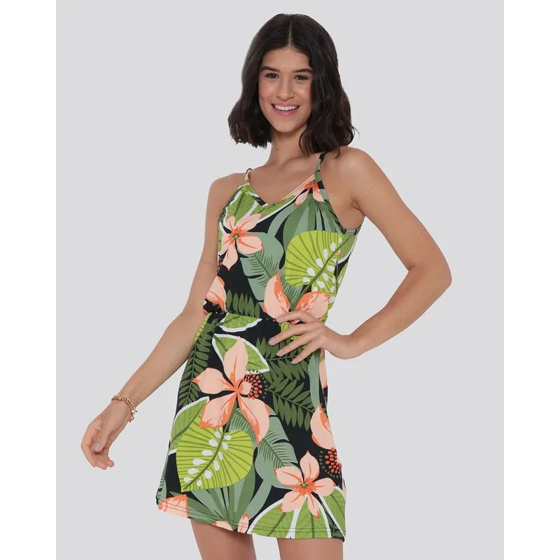 Vestido Curto Alcinha Floral Verde M