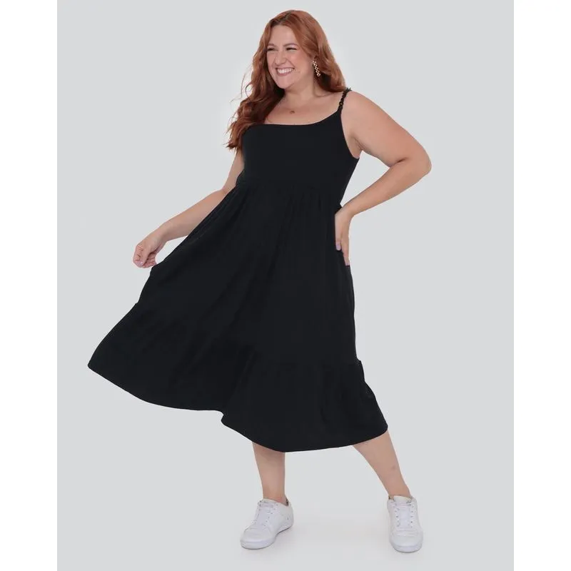 Vestido Plus Size Canelado Preto G1