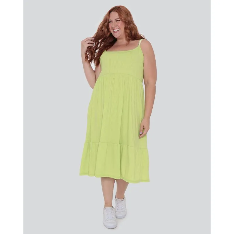 Vestido Plus Size Canelado Neon Verde G3