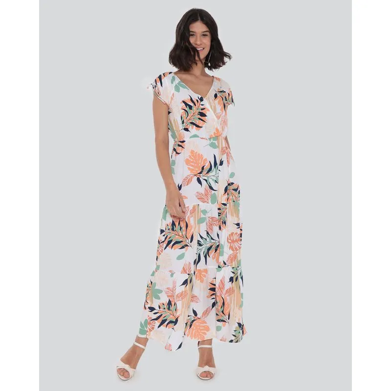 Vestido Manga Coulisse Três Marias Floral Branco P