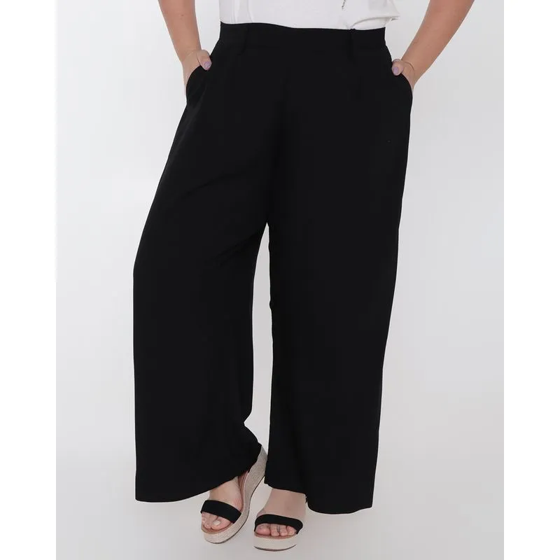 Calça Feminina Plus Size Pantalona Lisa Preta G3