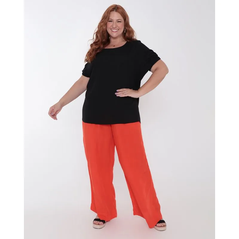 Calça Feminina Plus Size Pantalona Lisa Laranja G3