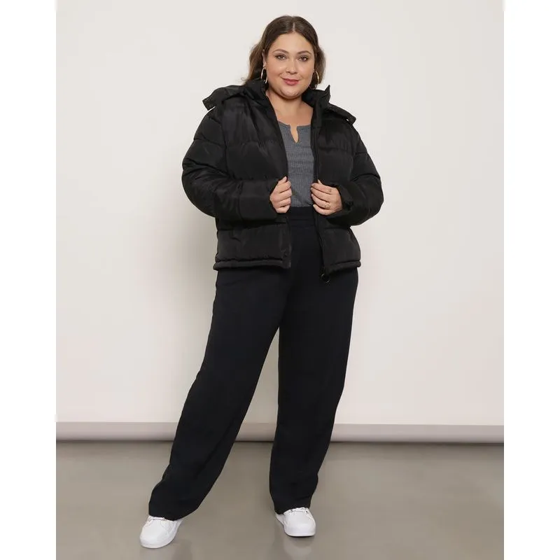 Calça Plus Size Feminina Moletinho Wide Leg Preta G2