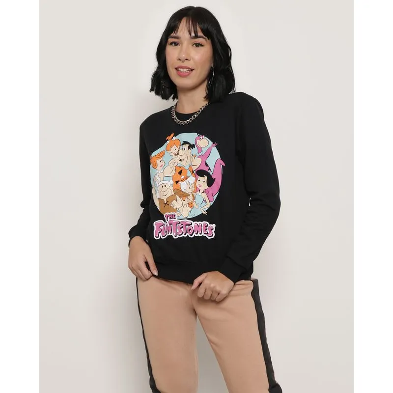Blusão Moletom Feminino Estampa Flintstones Preto P