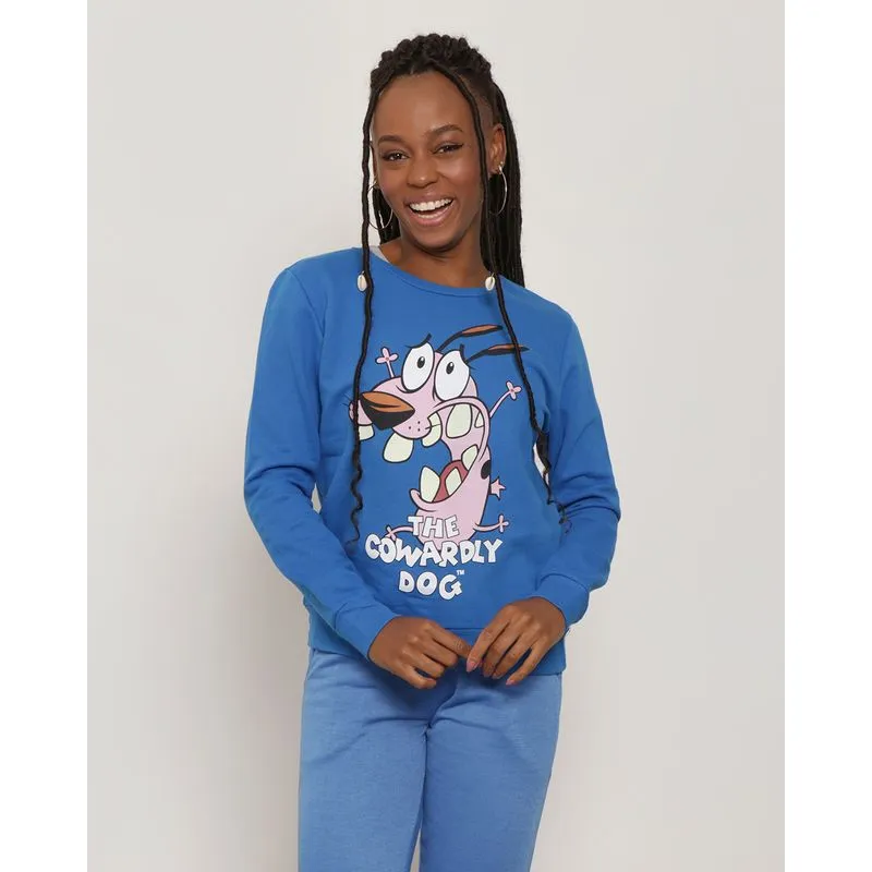 Blusão Moletom Feminino Coragem, o Cão Covarde Azul M