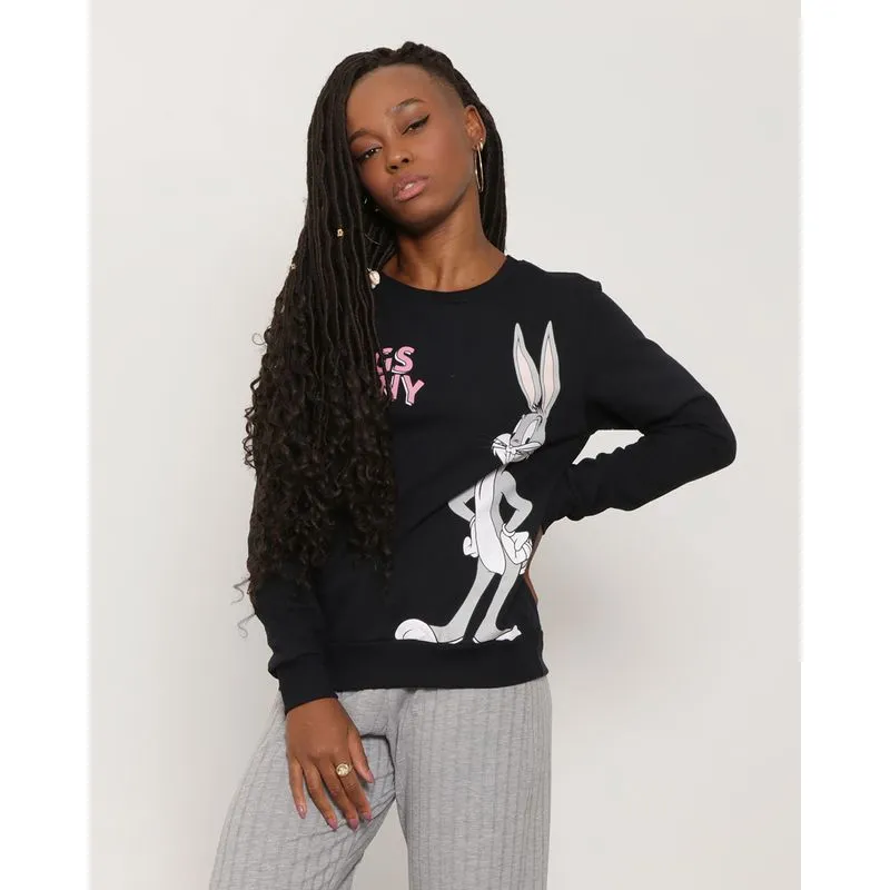 Blusão Moletom Feminino Estampa Pernalonga Preto M