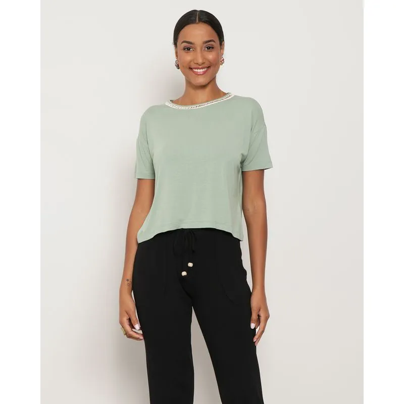 Blusa Feminina Decote com Detalhe Verde G