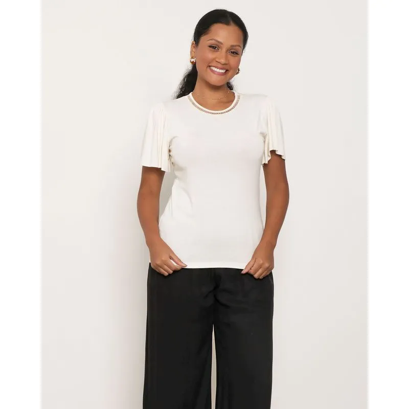Blusa Feminina Manga Curta Off White GG