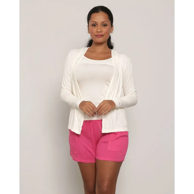 Capa Feminina Manga Longa Renda Off White M