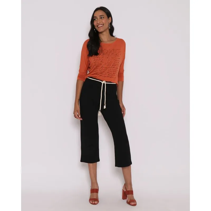 Calça Feminina Pantacourt Com Cordão Preta GG