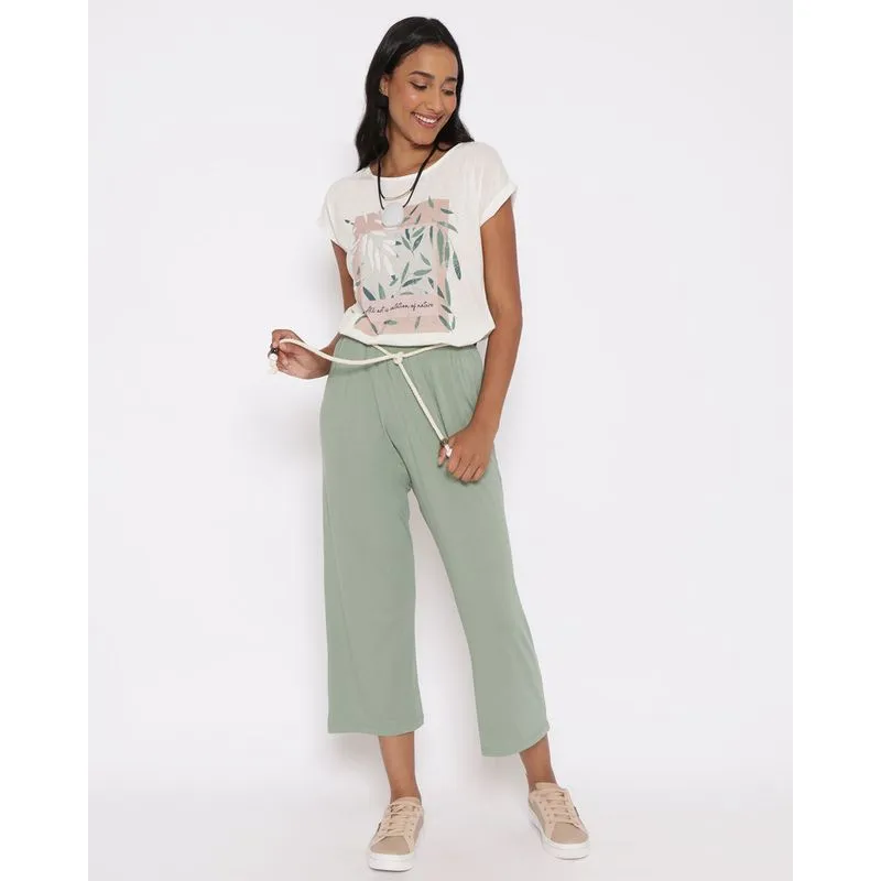Calça Feminina Pantacourt Com Cordão Verde Claro G