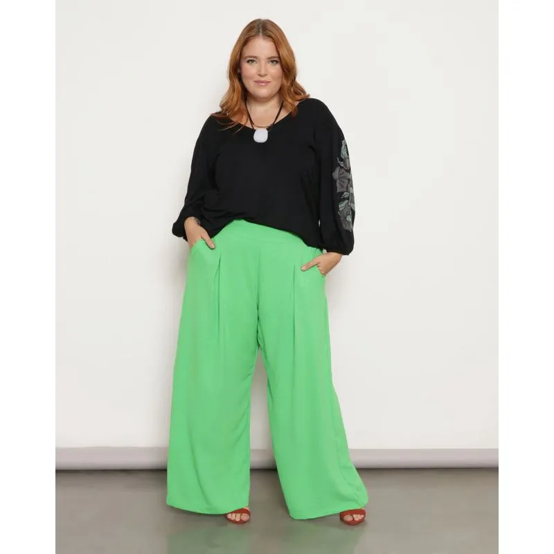 Calça Plus Size Feminina Pantalona Verde G1