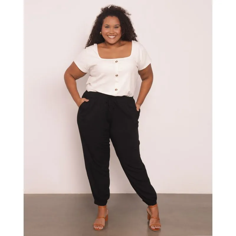 Calça Feminina Plus Size Jogger Viscose Preta G1