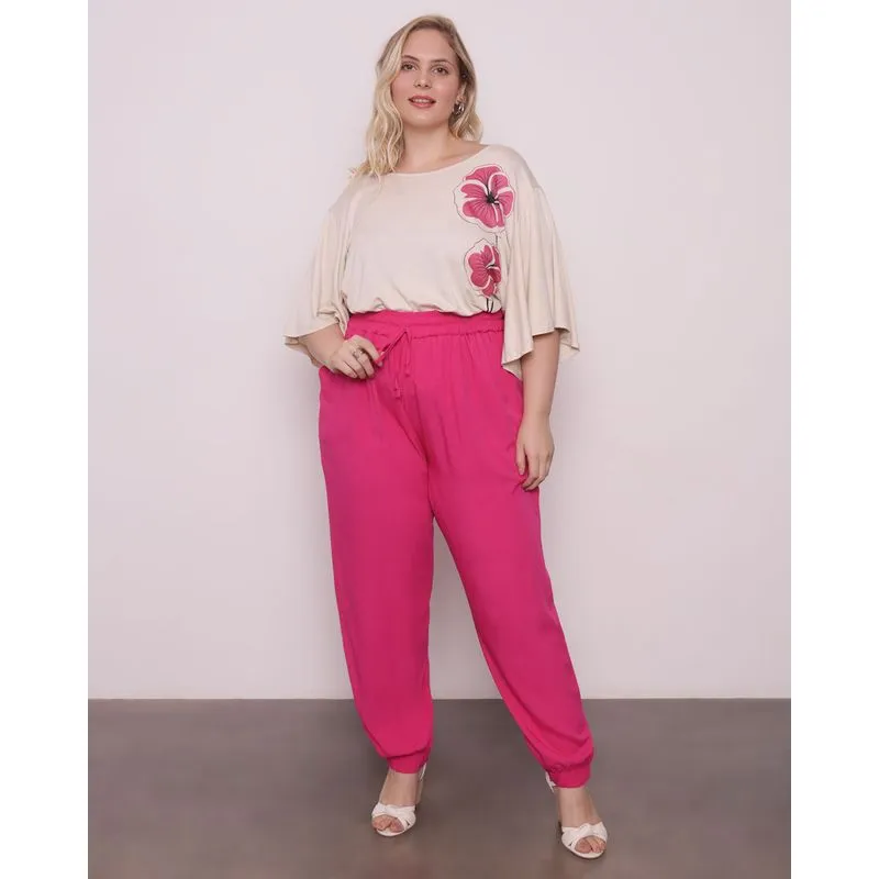 Calça Feminina Plus Size Jogger Viscose Rosa G2