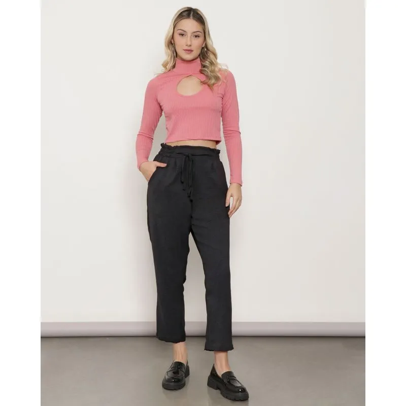 Calça Feminina Com Elástico Pantacourt Preta P