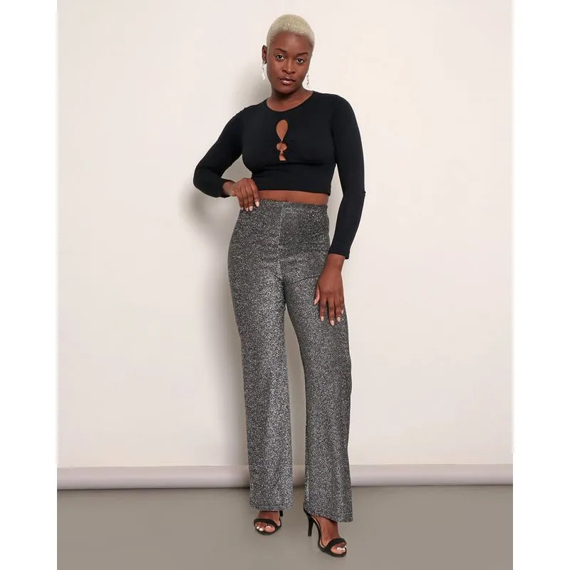 Calça Feminina Pantalona Brilho Preta P