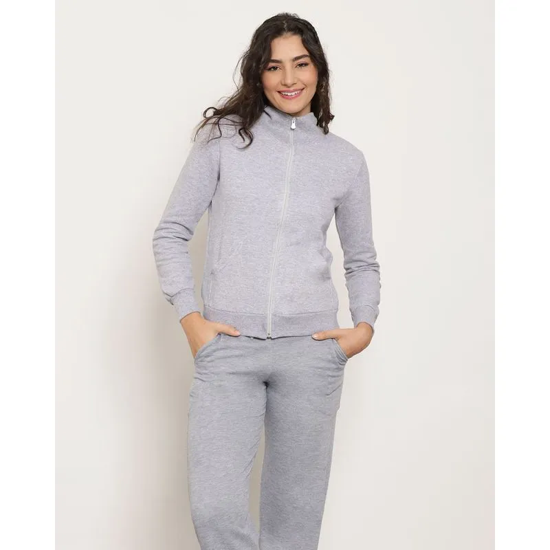 Casaco Moletom Feminino Gola Alta Cinza G