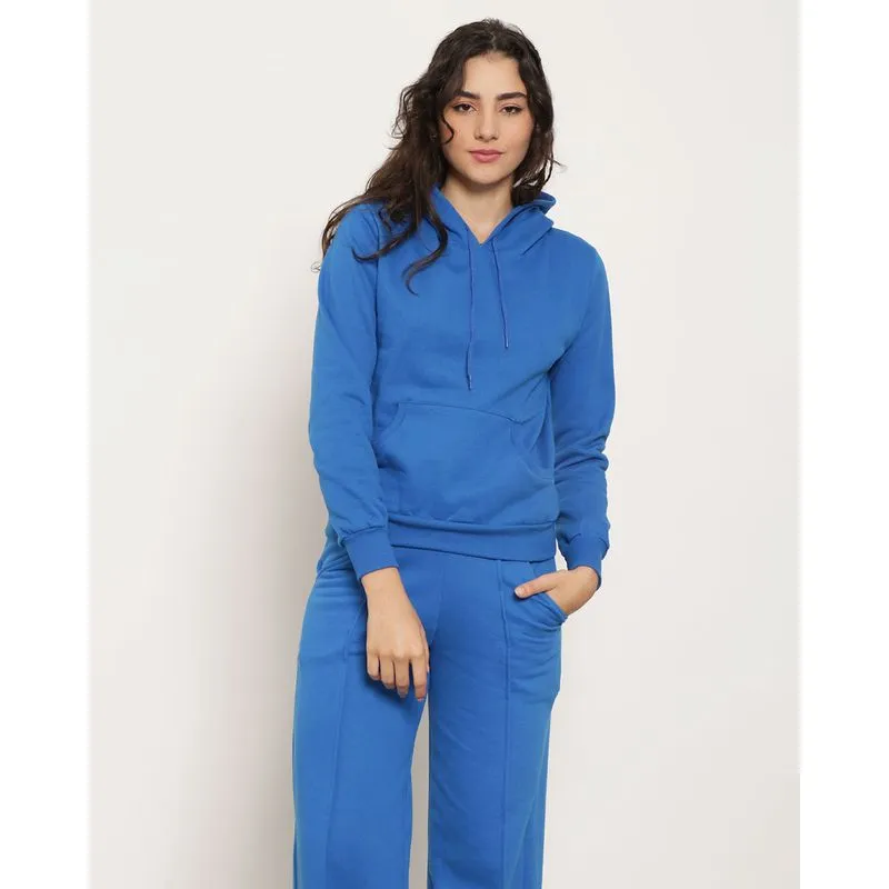 Blusão Moletom Feminino Capuz Azul G