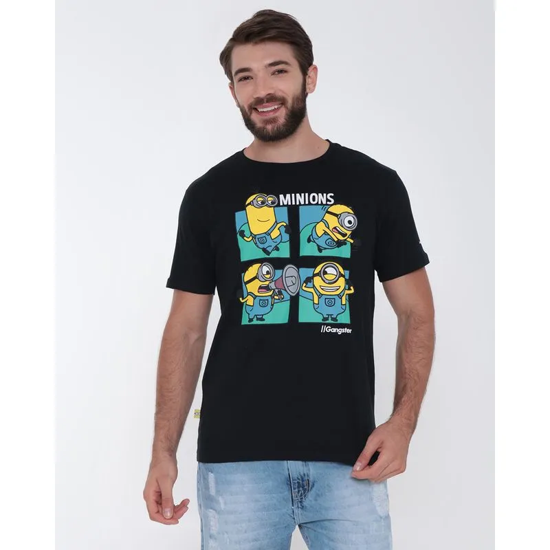 Camiseta Masculina Estampa Minions Gangster Preta M