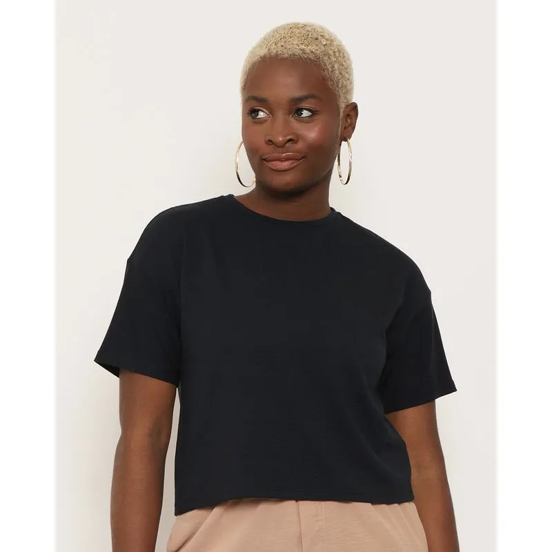 Blusa Cropped Básica Texturizada Preta G