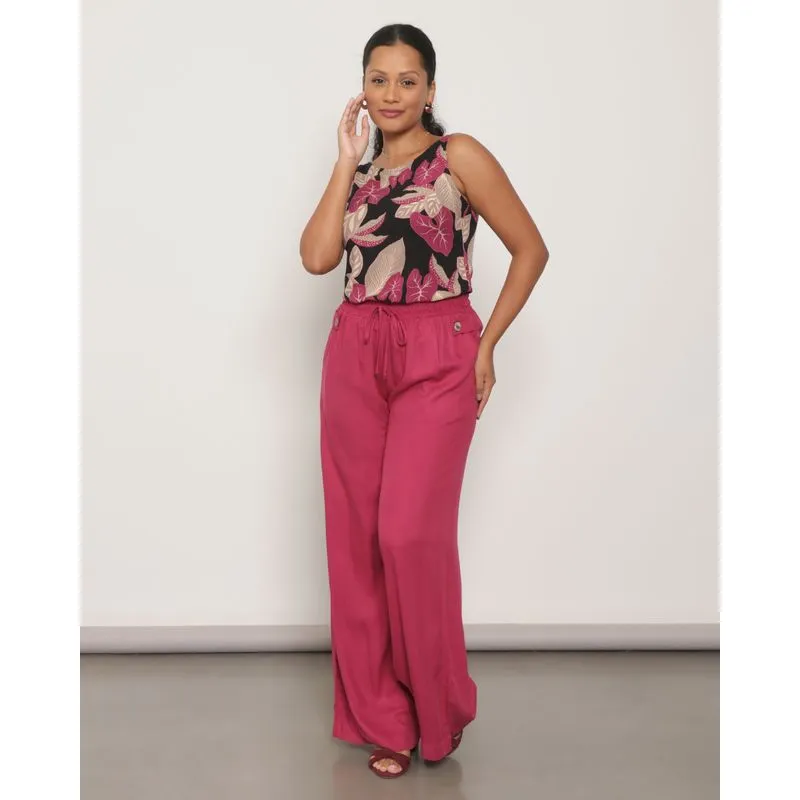 Calça Feminina Pantalona Com Bolso e Botões Rosa M