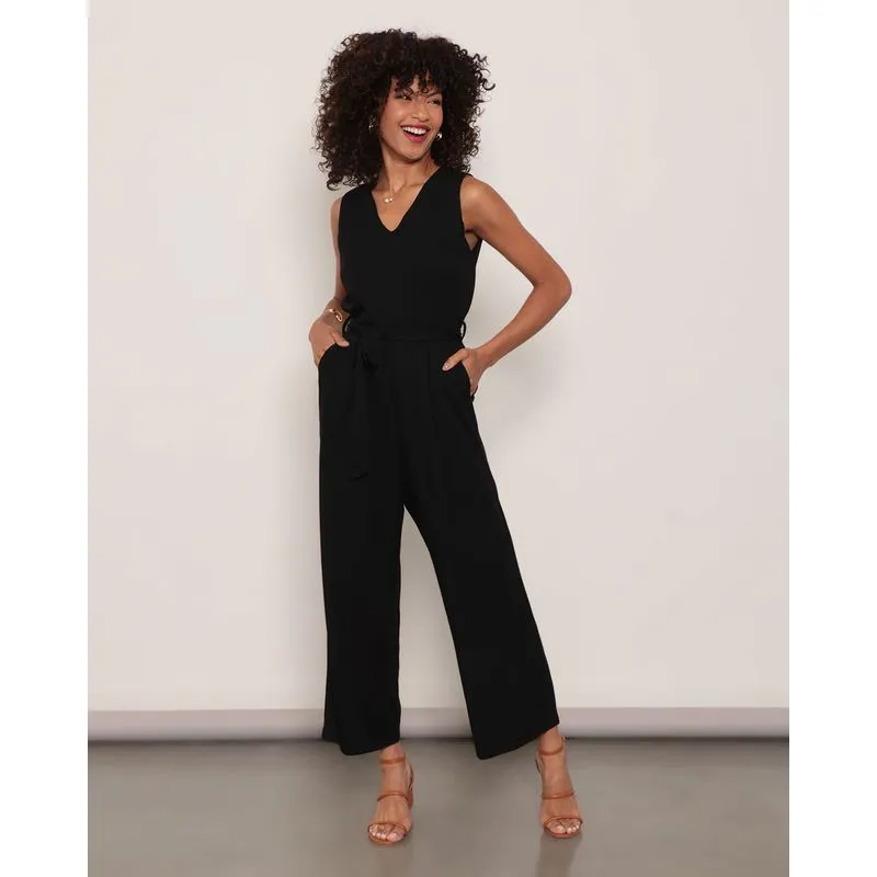 Macacão Feminino Regata Longo Pantalona Preto P