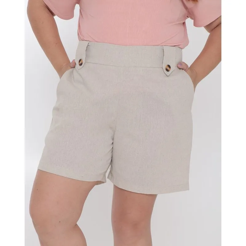Short Plus Size Feminino Linho Bege G1