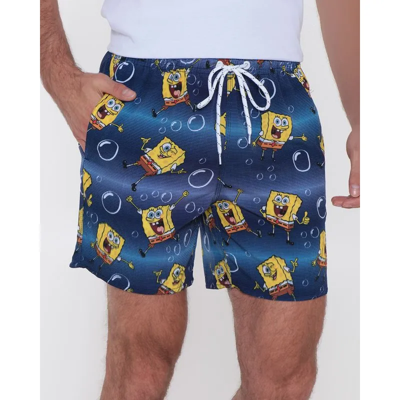Bermuda Masculino Bob Esponja Gangster Azul G