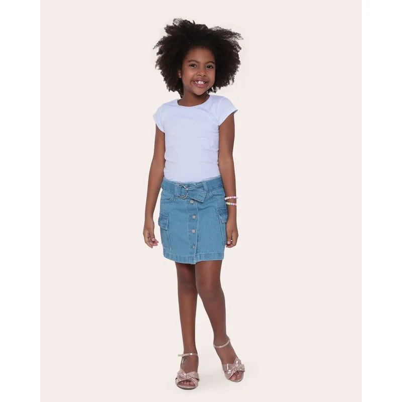 Saia Jeans Infantil Cargo Cinto Azul Claro 6