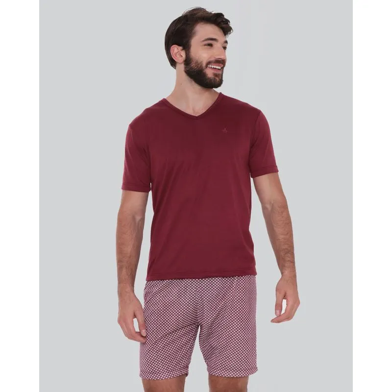 Pijama Masculino Gola V Xadrez Vinho P