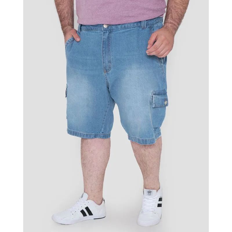 Bermuda Jeans Plus Size Cargo Azul 52