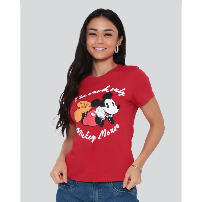 Camiseta Feminina Disney Mickey Manga Curta Vermelha M