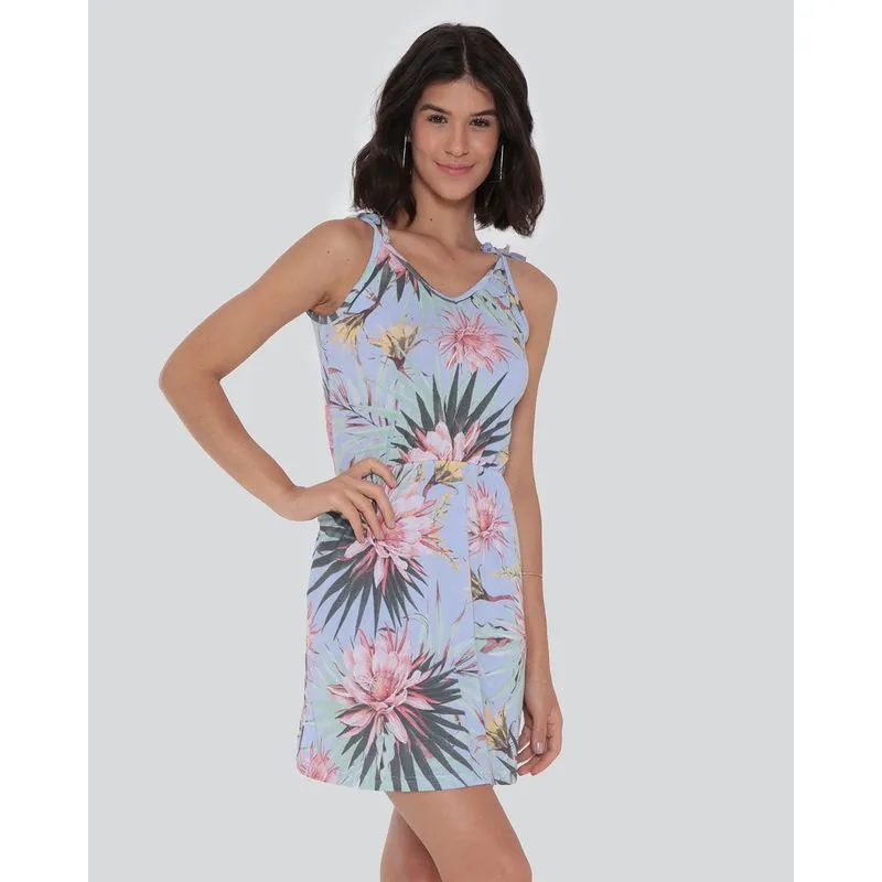 Vestido Feminino Alças Finas Estampa Floral Lilás GG