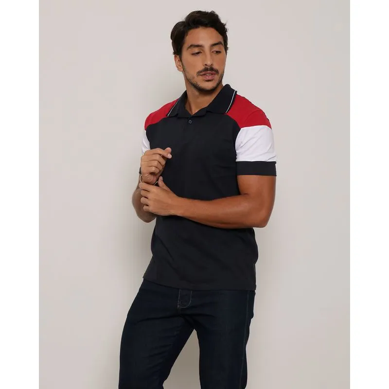 Polo Masculina Com Recorte Marinho P