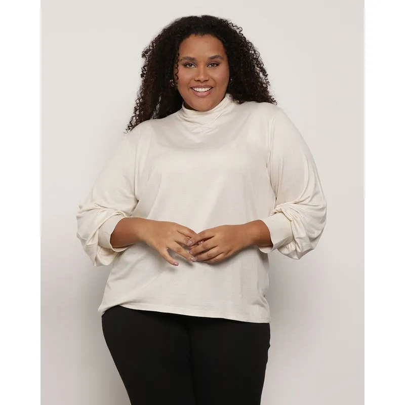 Blusa Plus Size Feminina Gola Alta Bege G1