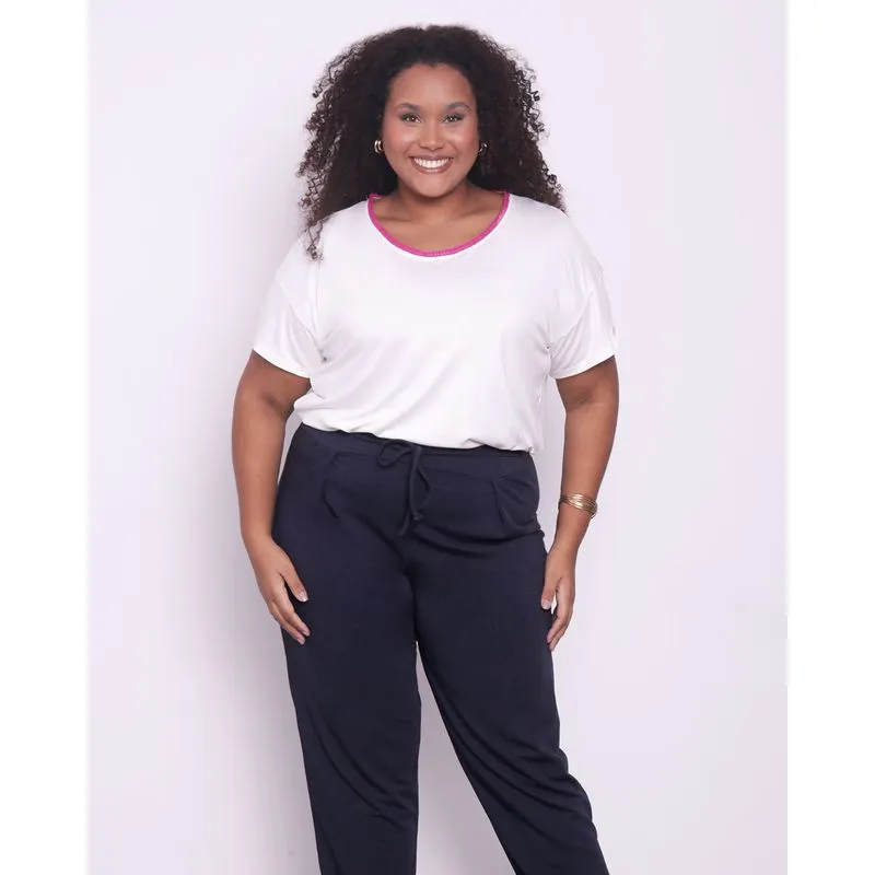 Blusa Feminina Plus Size Detalhe Crochê Off White G3