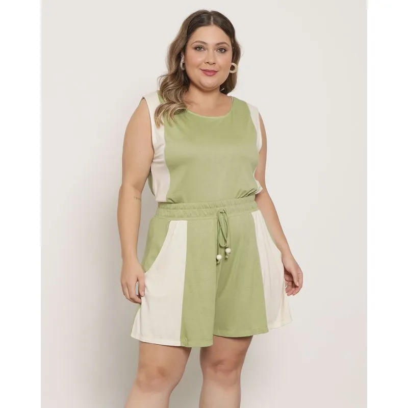Regata Plus Size Feminina Recortes Verde G1
