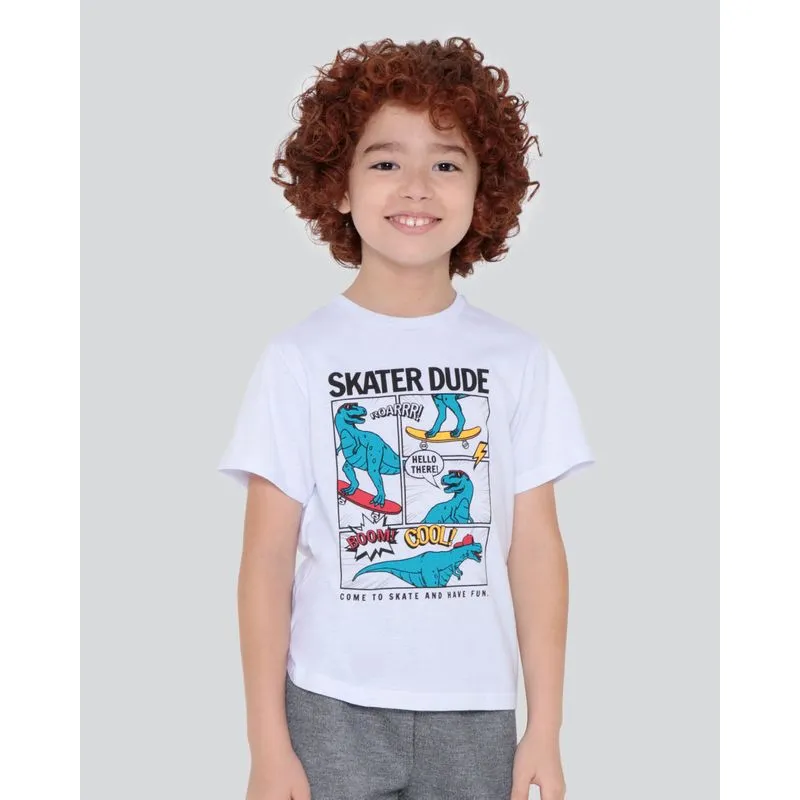 Camiseta Infantil Estampa Quadrinhos Dinossauro Branco 4