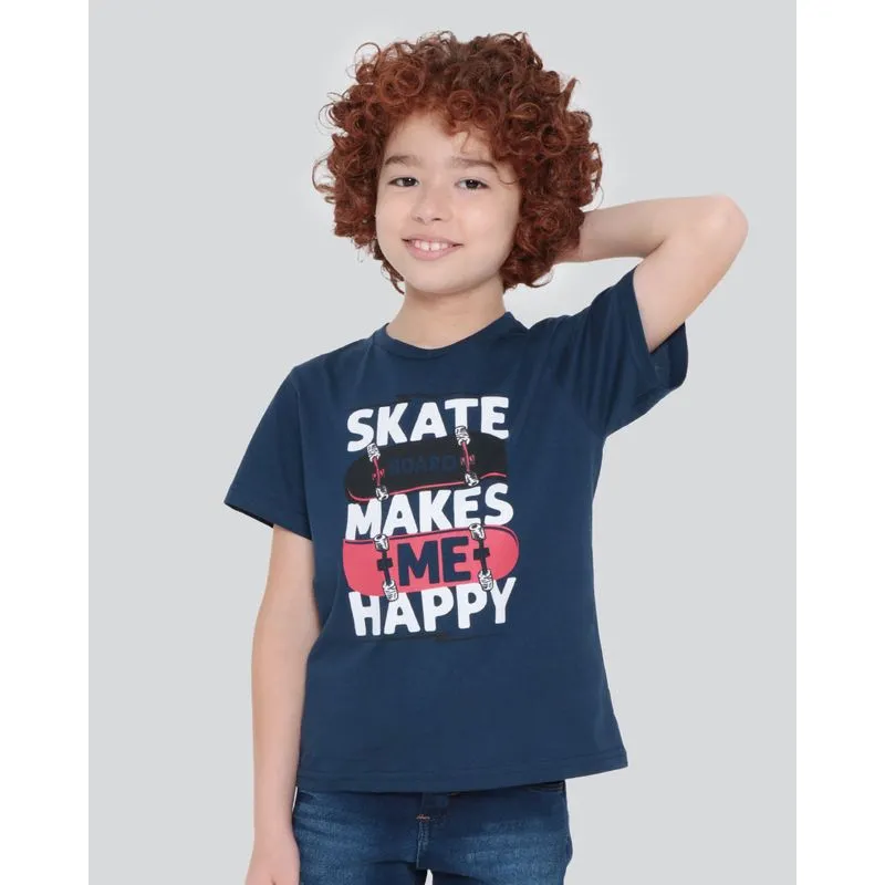 Camiseta Infantil Estampa Skate Makes Happ Marinho 6