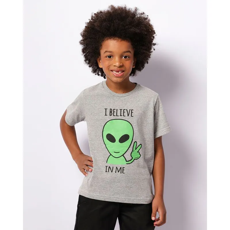 Camiseta Infantil Manga Curta I Believe Cinza 8