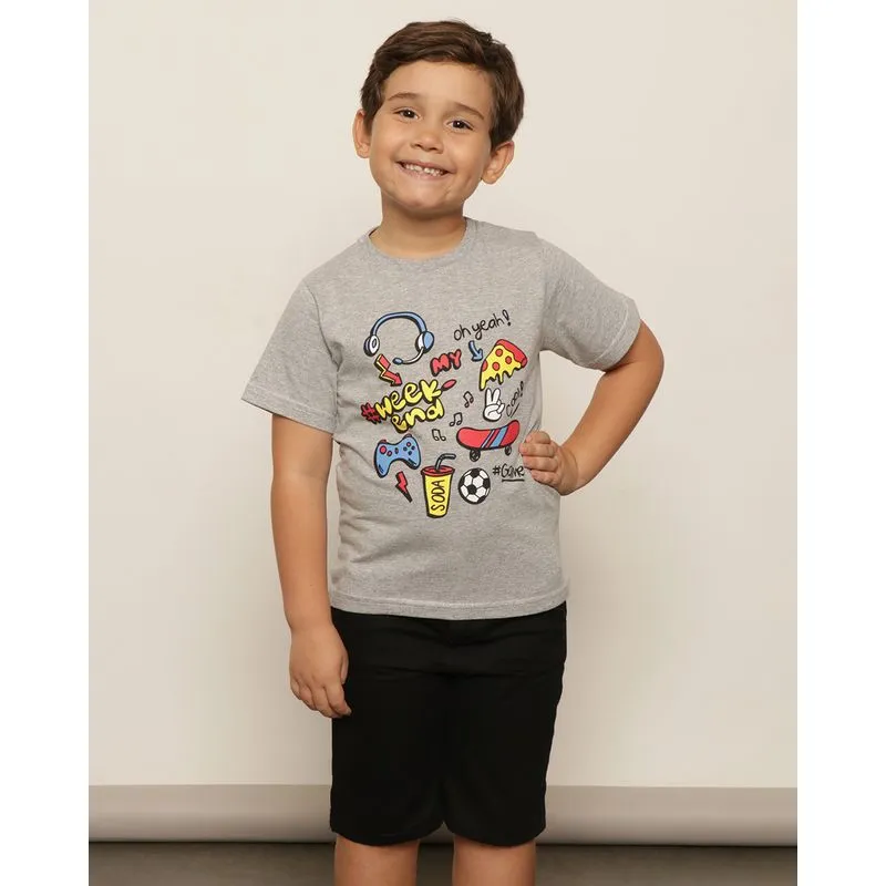Camiseta Infantil Estampa Frontal Manga Curta Cinza 8