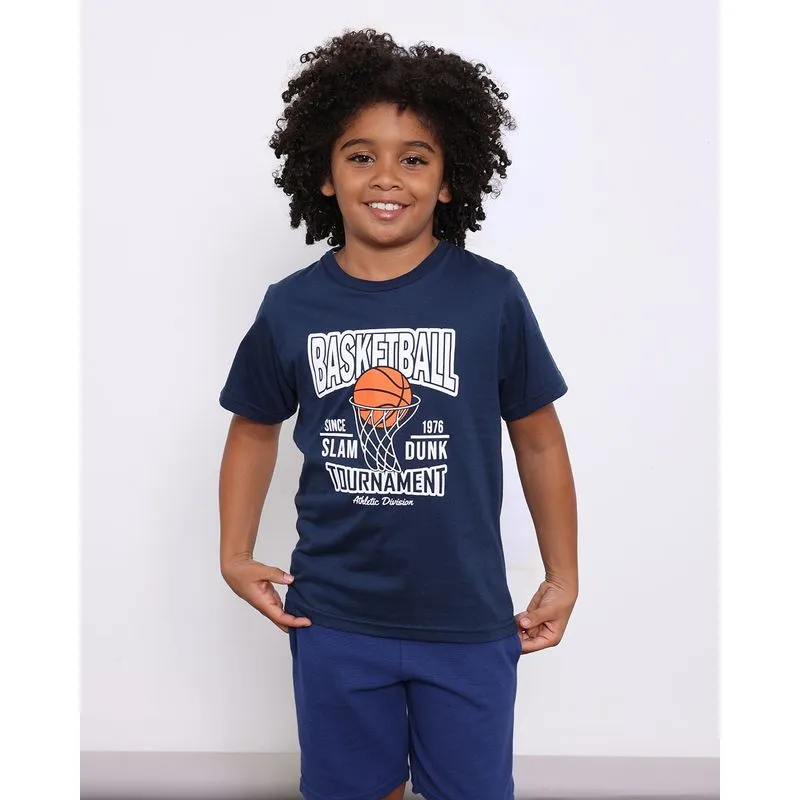 Camiseta Infantil Menino Estampa Frontal Manga Curta Marinho 4