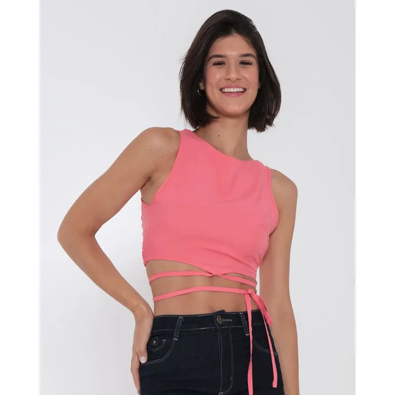 Regata Feminina Viscose Cropped Tiras Rosa Claro M