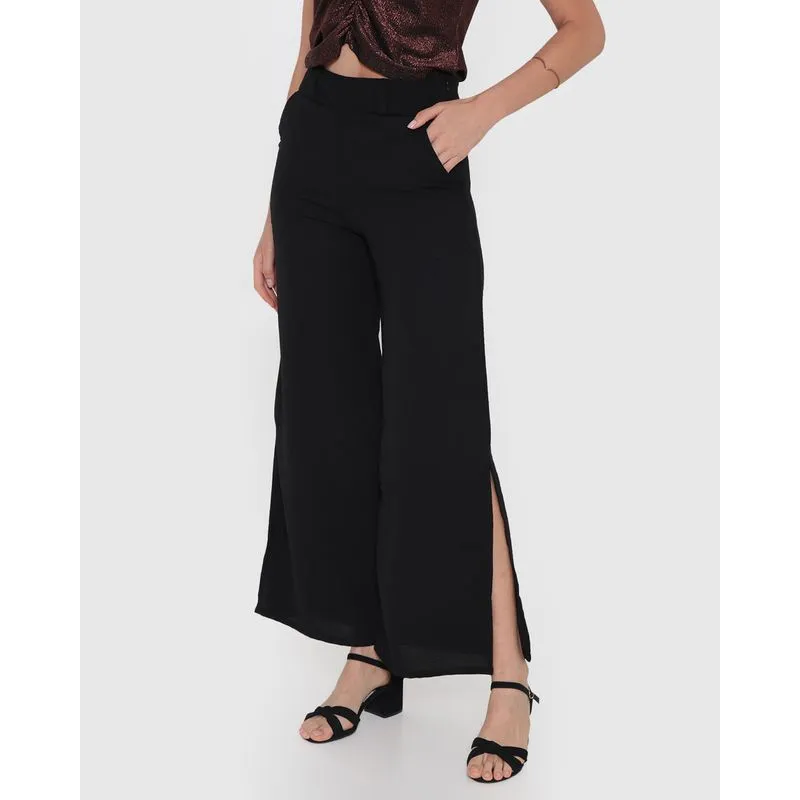 Calça Feminina Pantalona Fenda Preta M
