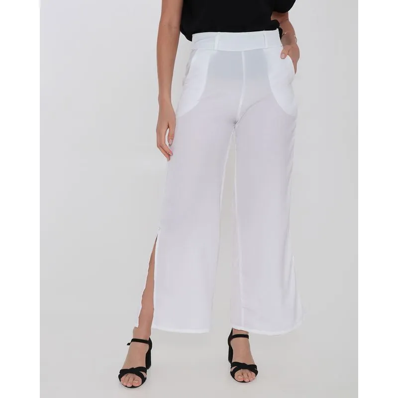 Calça Feminina Pantalona Fenda Off White G