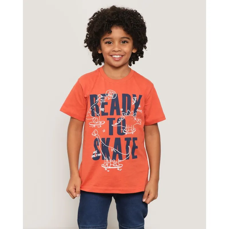 Camiseta Infantil Dinossauro Skate Manga Curta Marrom 4