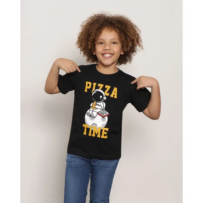 Camiseta Infantil Manga Curta Estampa Astronauta Preta 4