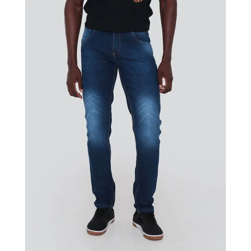 Calça Jeans Masculina Slim Estonada Azul Médio 40